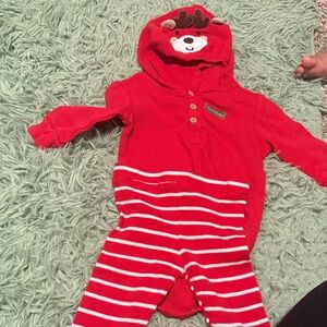 Red Reindeer Baby Onesie with Stripes